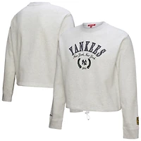 Sweat-shirt court à boutons-pression Mitchell & Ness pour femme, gris chiné, New York Yankees