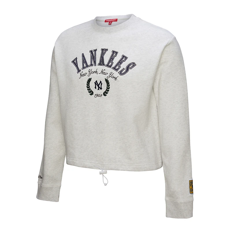 Women's Mitchell & Ness Heather Gray New York Yankees Cropped Toggle Pullover Sweatshirt