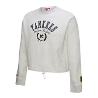 Women's Mitchell & Ness Heather Gray New York Yankees Cropped Toggle Pullover Sweatshirt