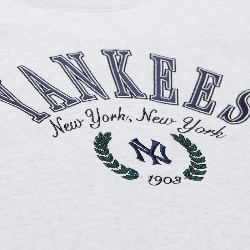 Women's Mitchell & Ness Heather Gray New York Yankees Cropped Toggle Pullover Sweatshirt