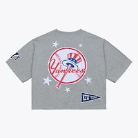 Women's Mitchell & Ness Heather Gray New York Yankees Pep Rally Cropped Boxy T-Shirt