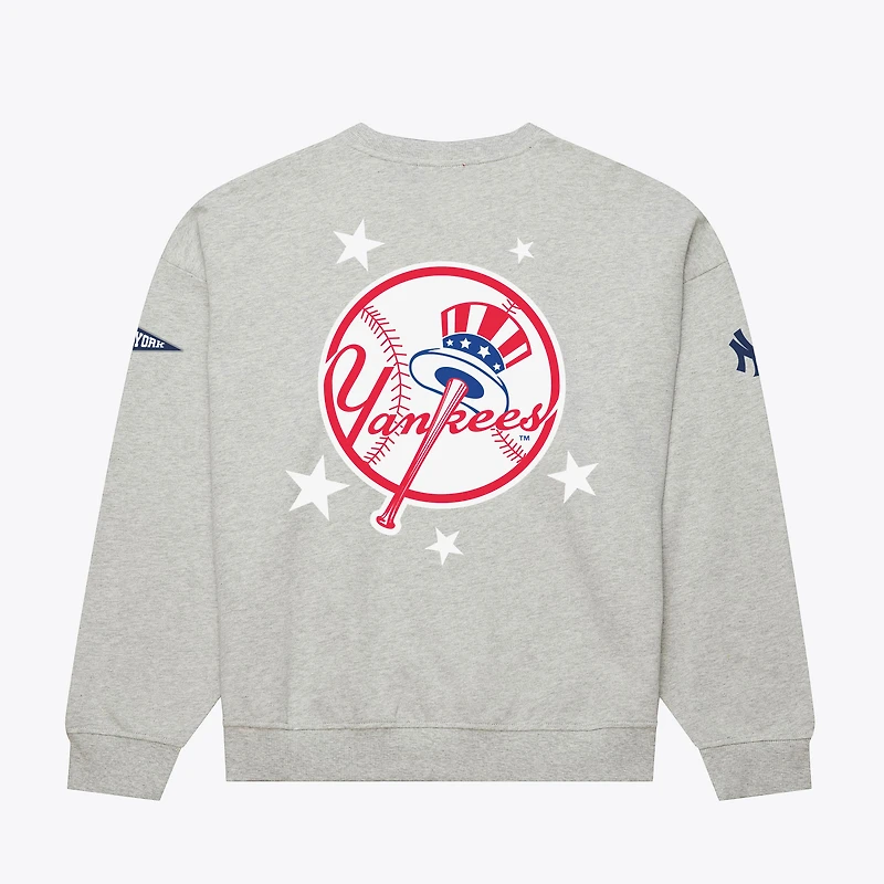Sweat-shirt Mitchell & Ness gris chiné pour femme, motif New York Yankees.