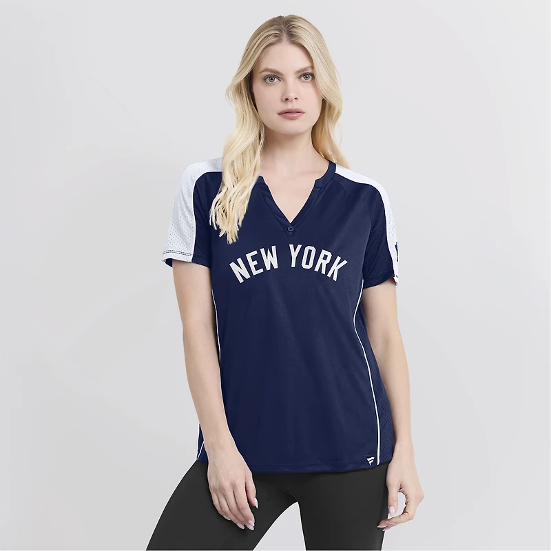 T-shirt à rayures fines, col en V, style raglan, bleu marine et blanc, New York Yankees True Classic League Diva, pour femme