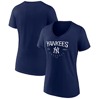 T-shirt à col en V pour femme, bleu marine, New York Yankees « Live For It »
