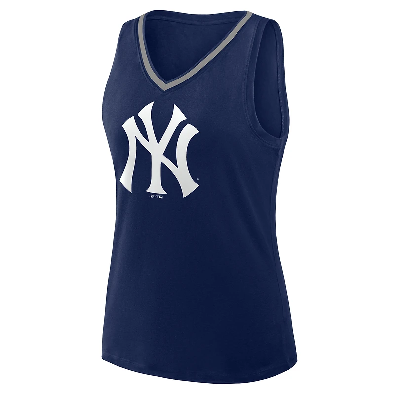 Women's Navy New York Yankees Plus Sized Stellar Win V-Neck Tank Top