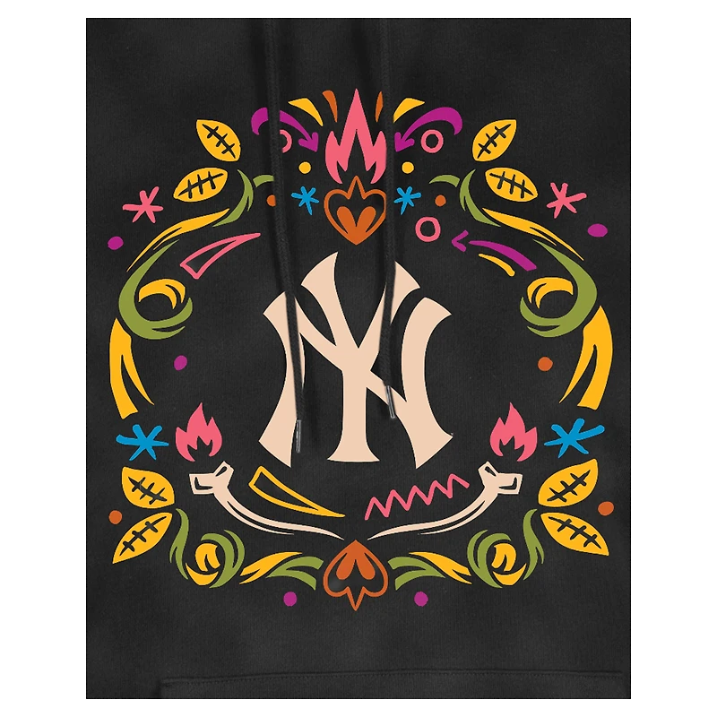 Sweat à capuche noir New Era York Yankees Día de Muertos pour femme avec délavage minéral