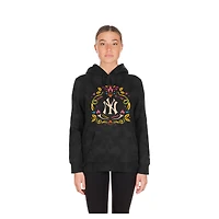 Sweat à capuche noir New Era York Yankees Día de Muertos pour femme avec délavage minéral