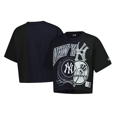 T-shirt court New Era noir pour femme, style carré, à blocs de couleurs recyclés, York Yankees