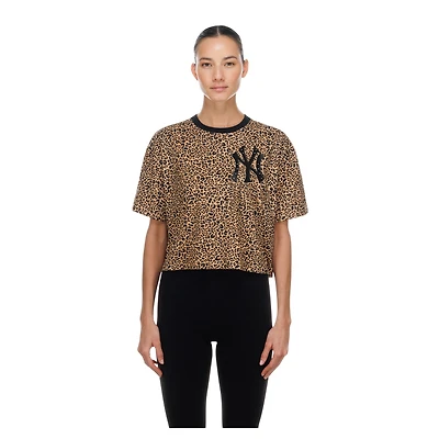 Women's New Era  Brown York Yankees Leopard Boxy Cropped T-Shirt