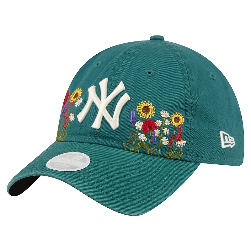 Casquette ajustable New Era 9TWENTY vert foncé pour femme, motif floral des Yankees de New York