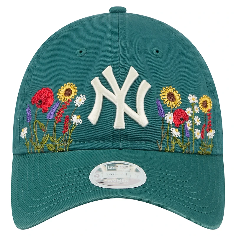 Casquette ajustable New Era 9TWENTY vert foncé pour femme, motif floral des Yankees de New York