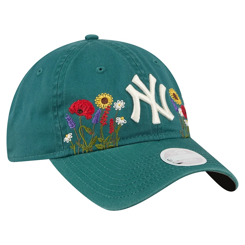 Casquette ajustable New Era 9TWENTY vert foncé pour femme, motif floral des Yankees de New York