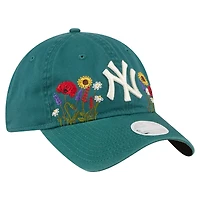 Casquette ajustable New Era 9TWENTY vert foncé pour femme, motif floral des Yankees de New York
