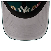 Casquette ajustable New Era 9TWENTY vert foncé pour femme, motif floral des Yankees de New York