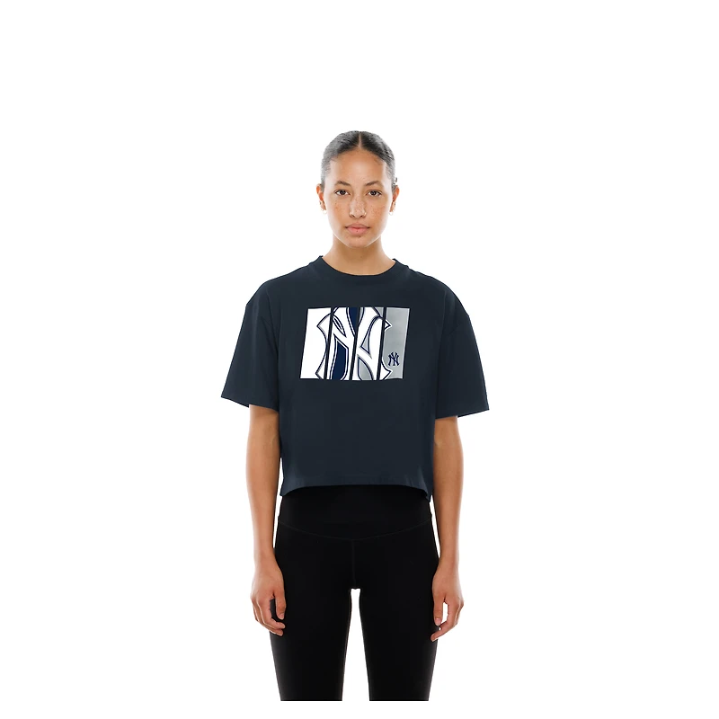 Women's New Era Navy York Yankees Boxy Foil Logo T-Shirt