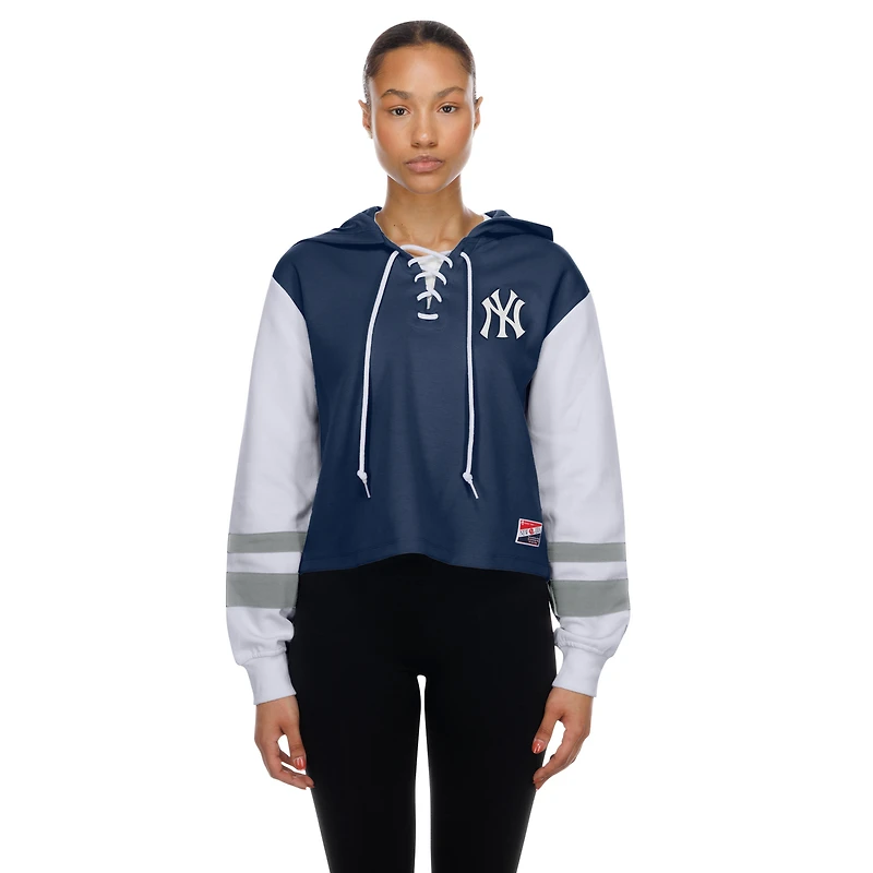 Women's New Era  Navy York Yankees Boxy Lace-Up Hoodie