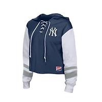 Women's New Era  Navy York Yankees Boxy Lace-Up Hoodie