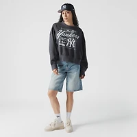 Sweat-shirt court à manches dolmen New Era bleu marine York Yankees Boxy Mineral Wash pour femme