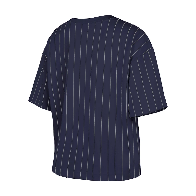 Women's New Era Navy York Yankees Boxy Pinstripe T-Shirt