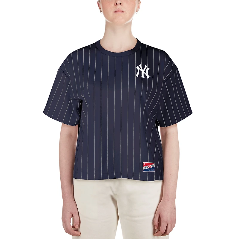 Women's New Era Navy York Yankees Boxy Pinstripe T-Shirt