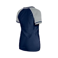 T-shirt à col en V New Era bleu marine pour femme, motif York Yankees, idéal les jours de match.