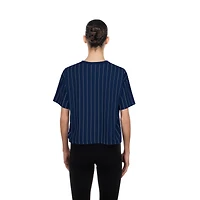 T-shirt New Era bleu marine à rayures fines rétro pour femme, style York Yankees.