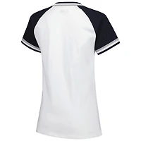 T-shirt blanc à col en V New Era York Yankees pour femme jersey double reliure raglan