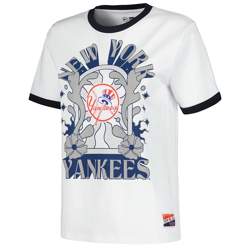 T-shirt ringer surdimensionné New Era blanc pour femmes des Yankees de York