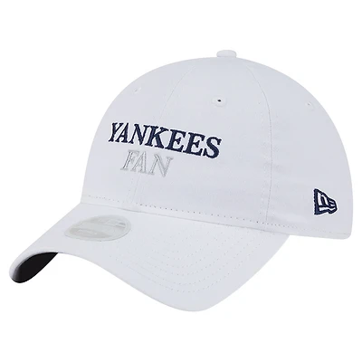 Casquette ajustable New Era blanche pour femme, fan de l'équipe des Yankees de New York, modèle 9TWENTY