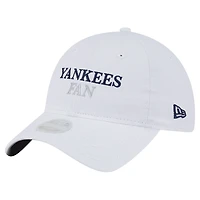 Casquette ajustable New Era blanche pour femme, fan de l'équipe des Yankees de New York, modèle 9TWENTY