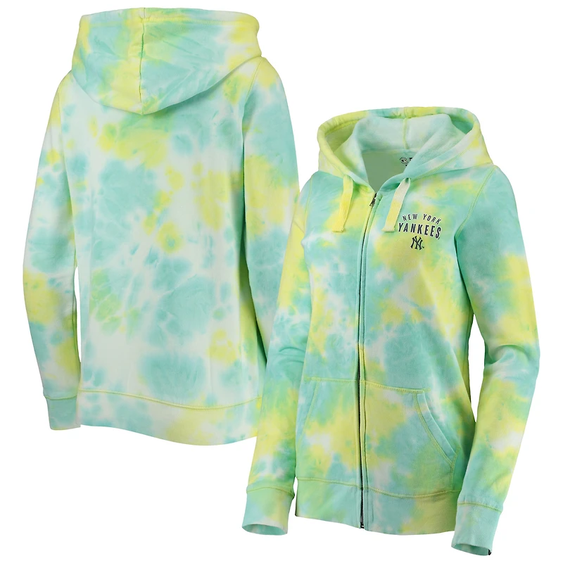 Sweat à capuche et fermeture éclair tie-dye New York Yankees Era blanc pour femme