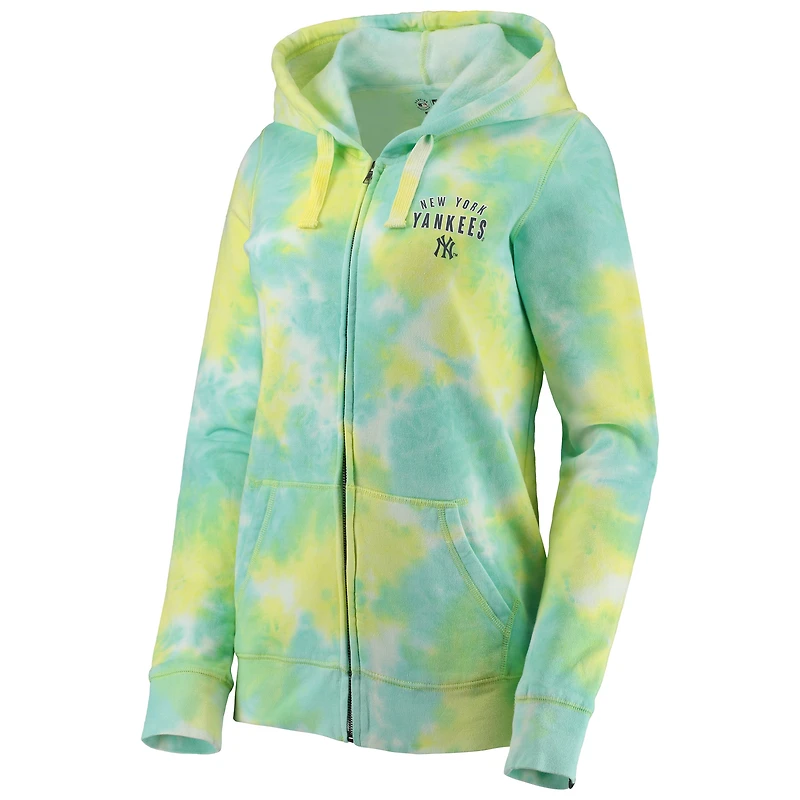 Sweat à capuche et fermeture éclair tie-dye New York Yankees Era blanc pour femme