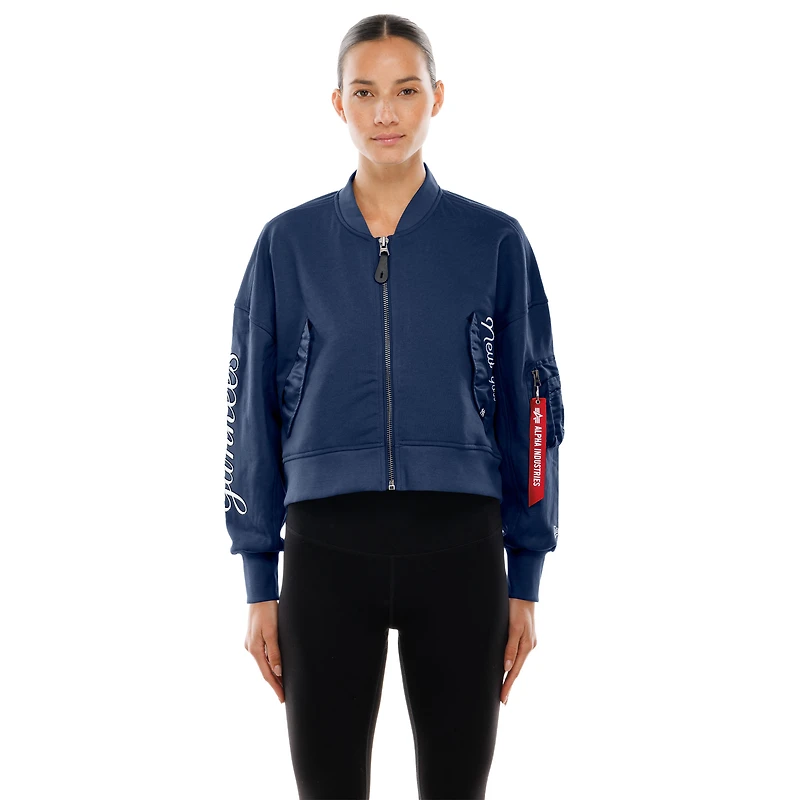 Veste courte en molleton français pour femme New Era x ALPHA INDUSTRIES bleu marine York Yankees 2025 OTC