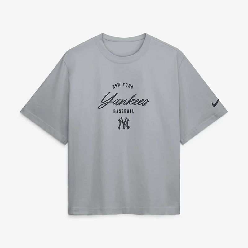 Women's Nike Aaron Judge Gray New York Yankees Premium Essentials Boxy Name & Number T-Shirt