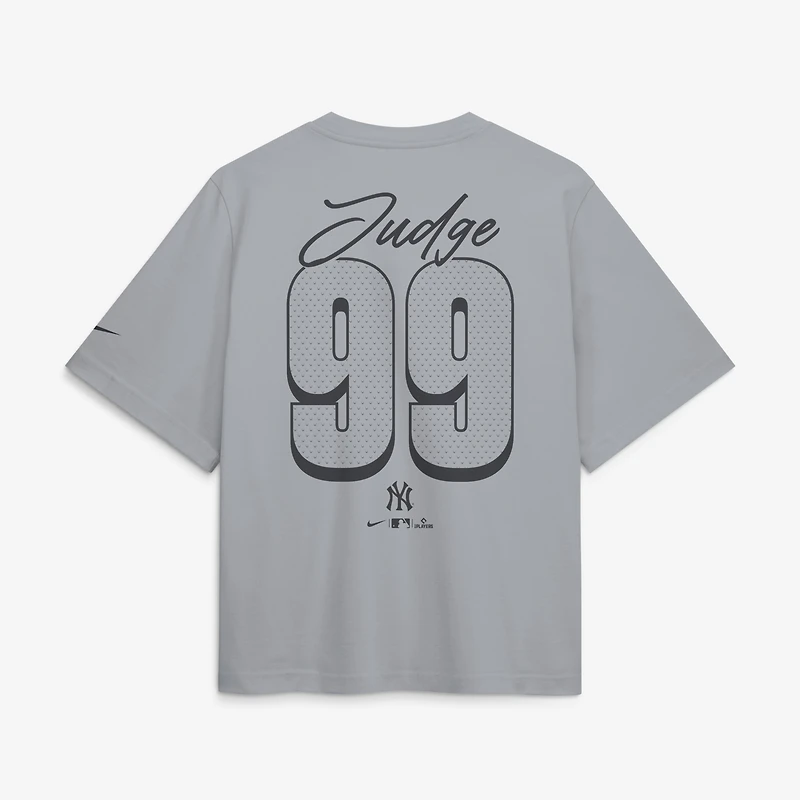 Women's Nike Aaron Judge Gray New York Yankees Premium Essentials Boxy Name & Number T-Shirt