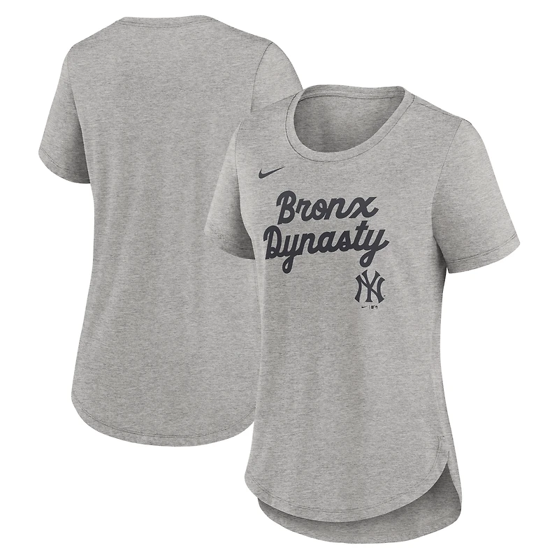 T-shirt Nike Heather Grey New York Yankees Script Tri-Blend pour femme
