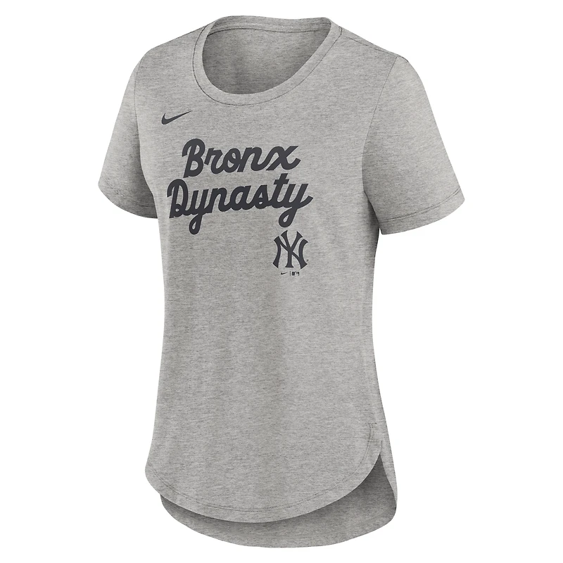 T-shirt Nike Heather Grey New York Yankees Script Tri-Blend pour femme