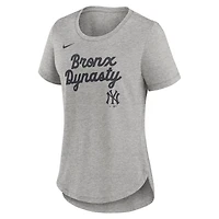 T-shirt Nike Heather Grey New York Yankees Script Tri-Blend pour femme