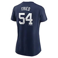 T-shirt Nike Max Fried bleu marine New York Yankees Cooperstown Collection Fuse avec nom et numéro pour femme