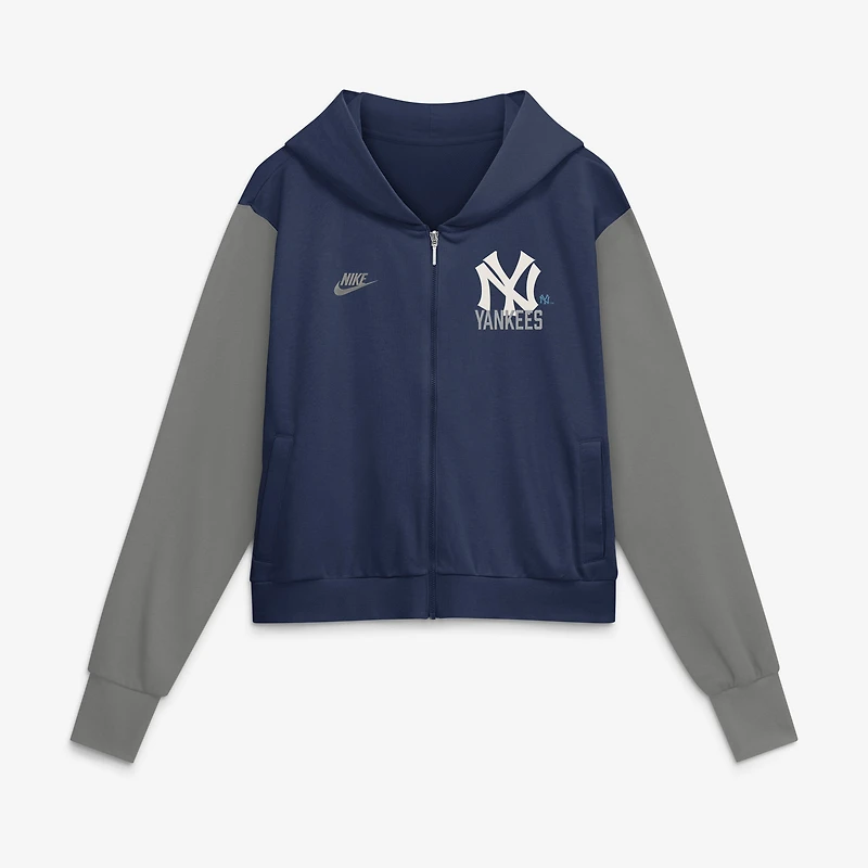 Women's Nike Navy/Gray New York Yankees Cooperstown Collection Cropped Full-Zip Hoodie