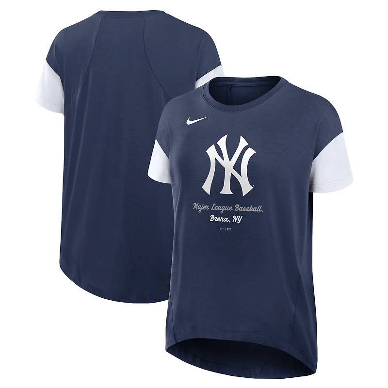 T-shirt Nike bleu marine New York Yankees Flowy Fashion Tri-Blend Dri-FIT pour femme