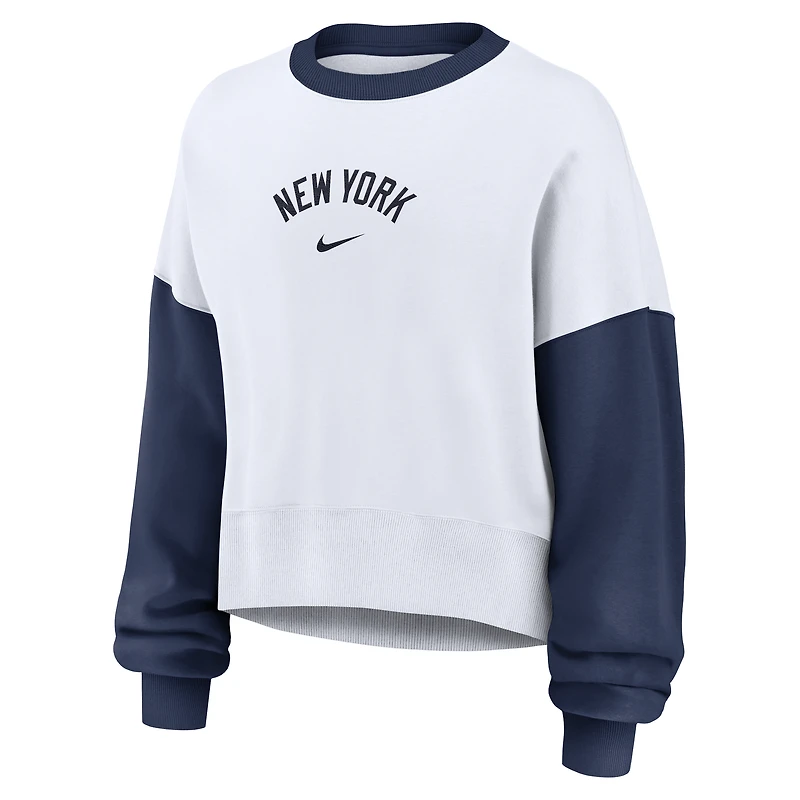 Women's Nike White/Navy New York Yankees Oversized High Hip Fleece Sweatshirt