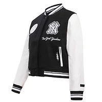 Women's Pro Standard Black New York Yankees Pearls Rib Wool Full-Zip Varsity Jacket