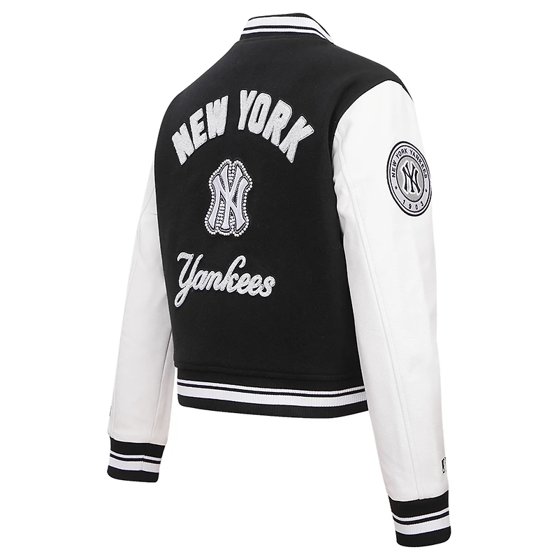 Women's Pro Standard Black New York Yankees Pearls Rib Wool Full-Zip Varsity Jacket