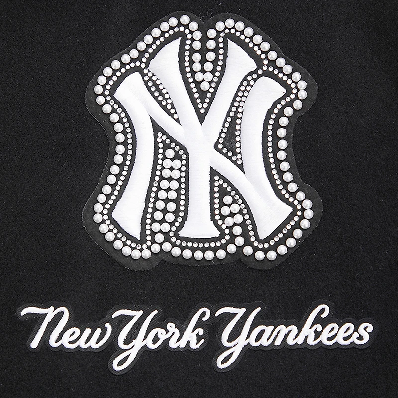 Women's Pro Standard Black New York Yankees Pearls Rib Wool Full-Zip Varsity Jacket