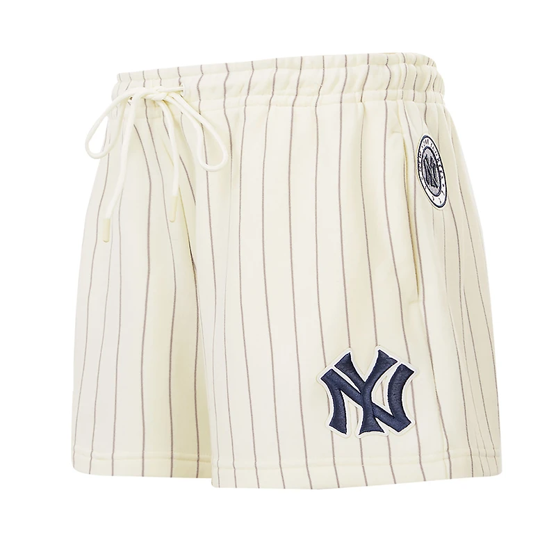Women's Pro Standard Cream New York Yankees Cooperstown Collection Pinstripe Retro Classic Fleece Shorts