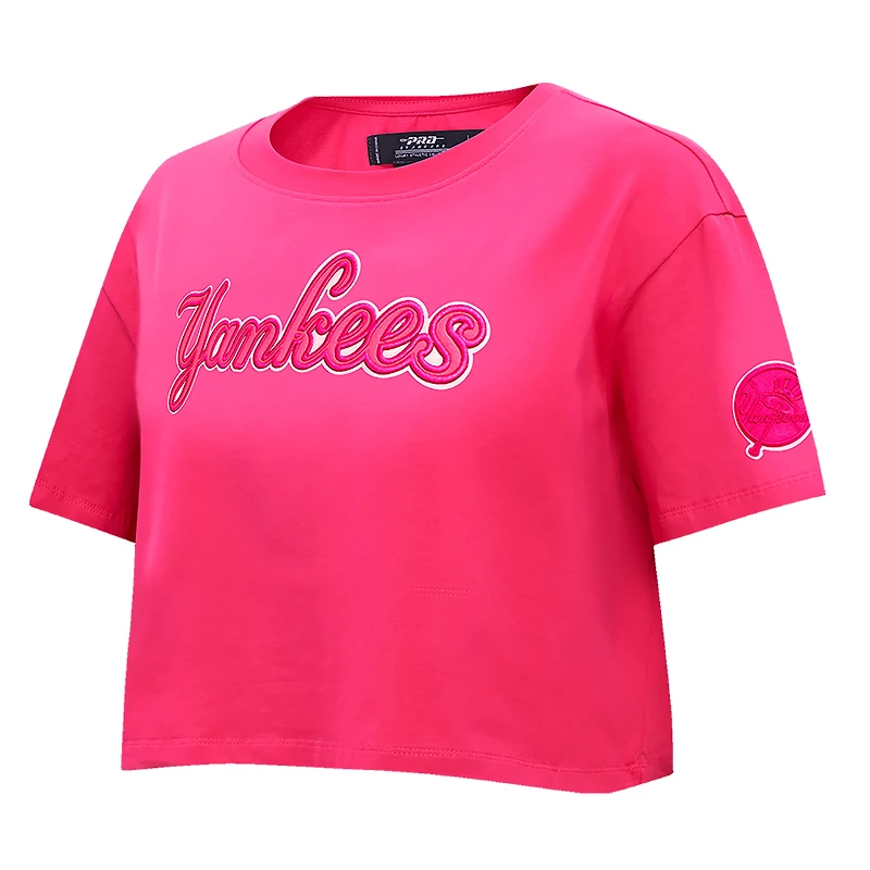 Women's Pro Standard Pink New York Yankees Triple Boxy Cropped T-Shirt