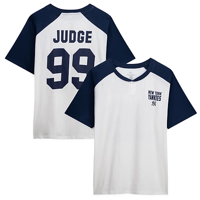 Profil féminin Aaron Judge Blanc New York Yankees T-shirt raglan Henley grande taille avec nom et numéro