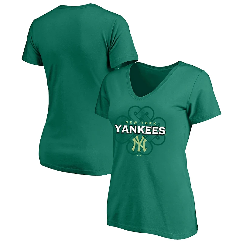 Women's Profile  Kelly Green New York Yankees Plus Celtic V-Neck T-Shirt
