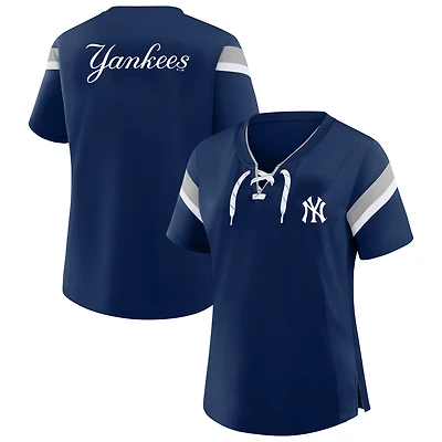 Profil du t-shirt à lacets bleu marine des Yankees de New York pour femmes